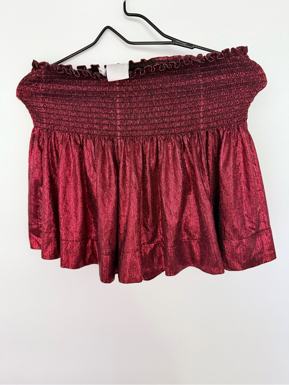 QUEEN OF SPARKLES Metallic Wine Smocked Mini Skirt